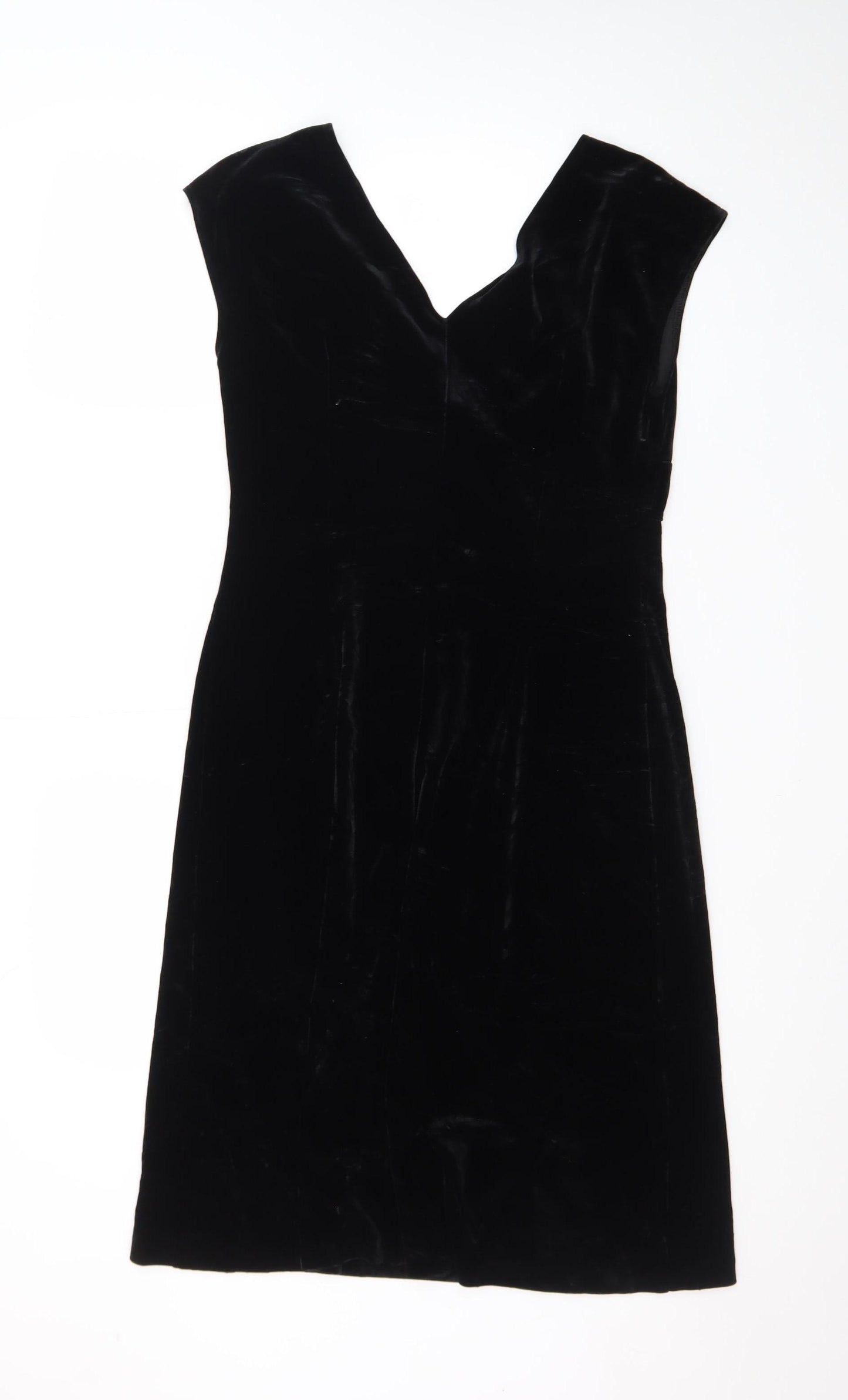 Maggy L Women’s Black Velvet Sheath Dress Size 10 Sleeveless V-Neck