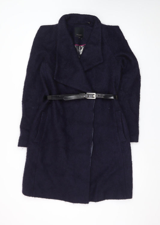 Ted Baker Women's Navy Wool Blend Belted Overcoat Size 10