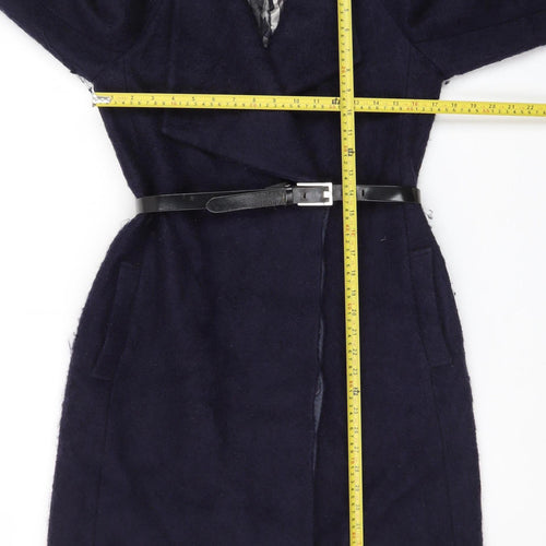 Ted Baker Women's Navy Wool Blend Belted Overcoat Size 10