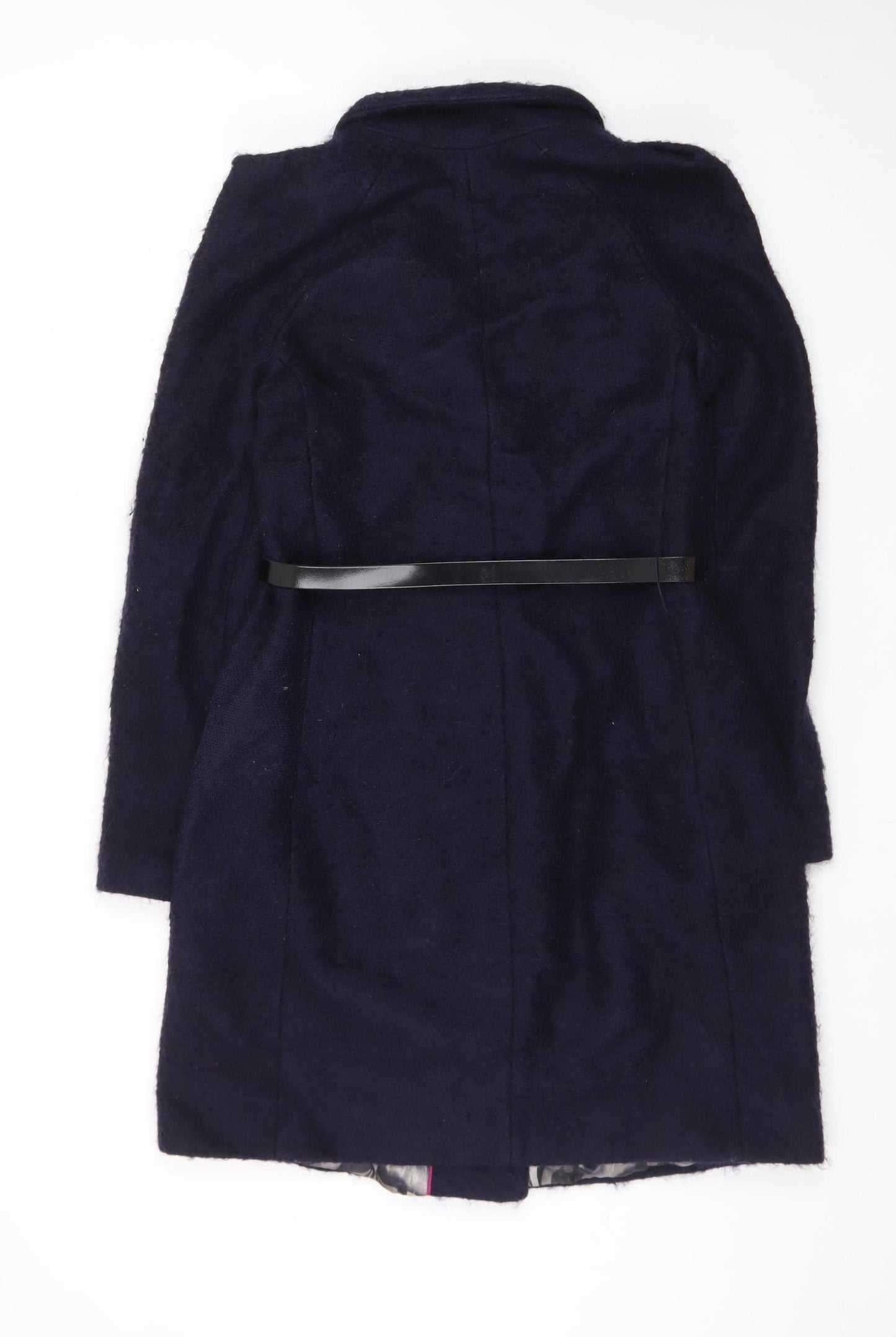 Ted Baker Women's Navy Wool Blend Belted Overcoat Size 10