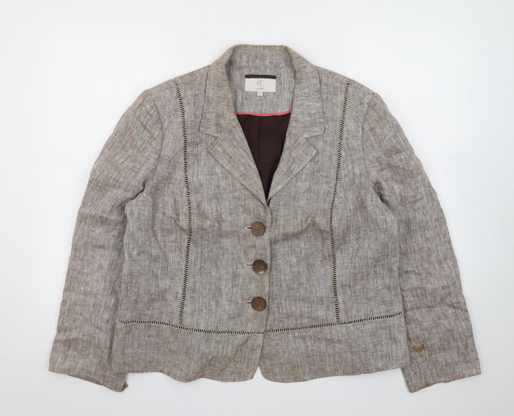 CC Petite Women's Beige Linen Blazer Jacket Size 18