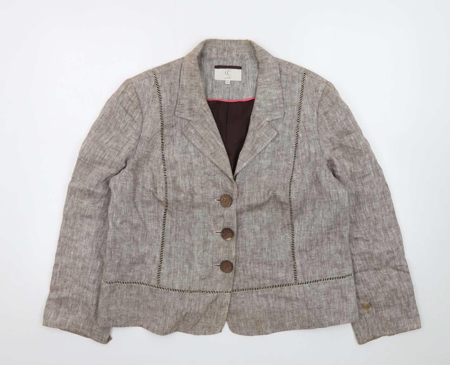 CC Petite Women's Beige Linen Blazer Jacket Size 18