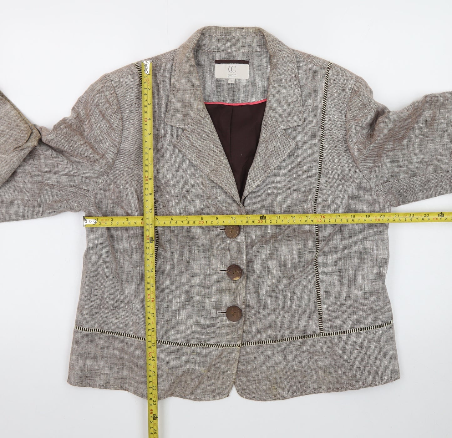 CC Petite Women's Beige Linen Blazer Jacket Size 18