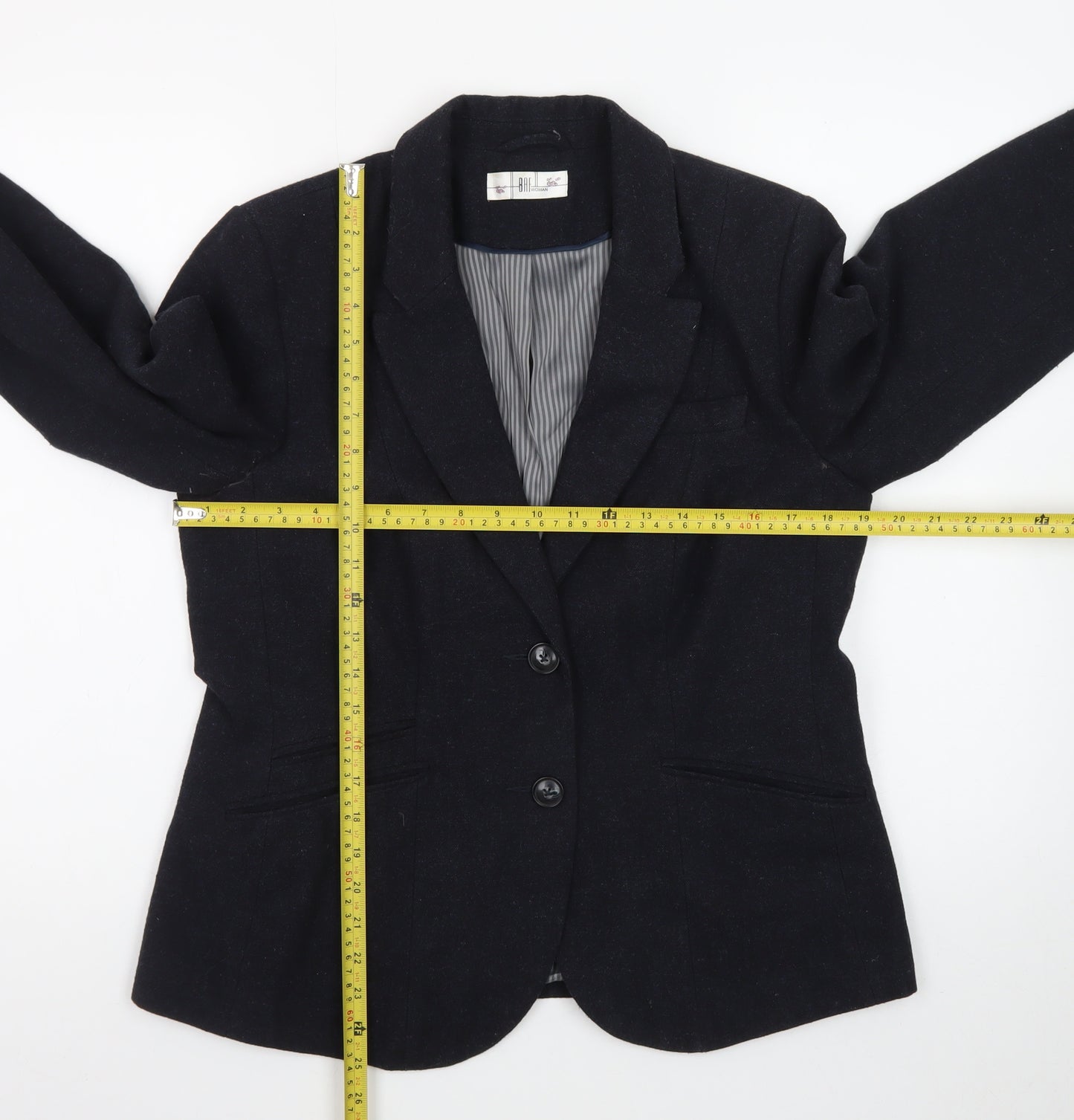 BAF Woman Black Wool Blend Tailored Blazer Jacket UK 16