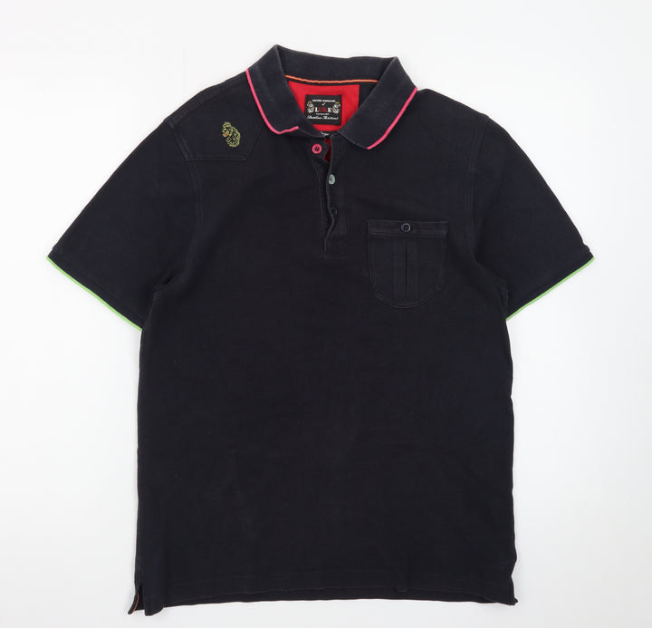Luke Men's Black Logo Polo Shirt Size Large Short Sleeve Cotton