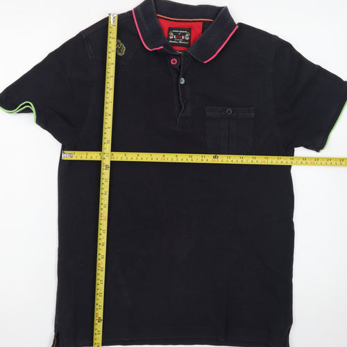 Luke Men's Black Logo Polo Shirt Size Large Short Sleeve Cotton