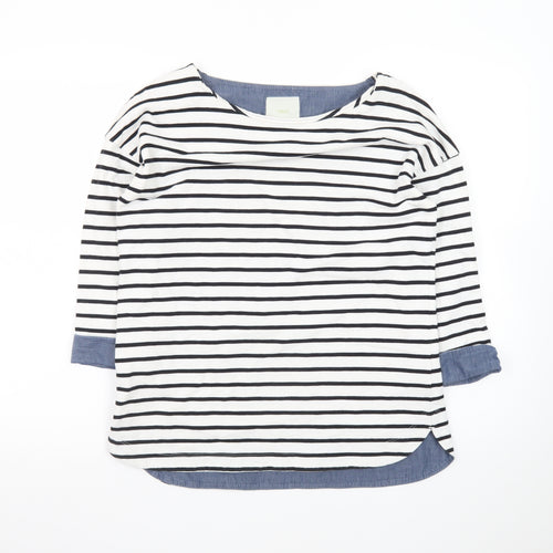 Next Women’s White Striped 3/4 Sleeve Boat Neck Cotton Top Size 10