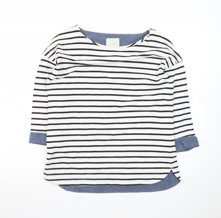 Next Women’s White Striped 3/4 Sleeve Boat Neck Cotton Top Size 10