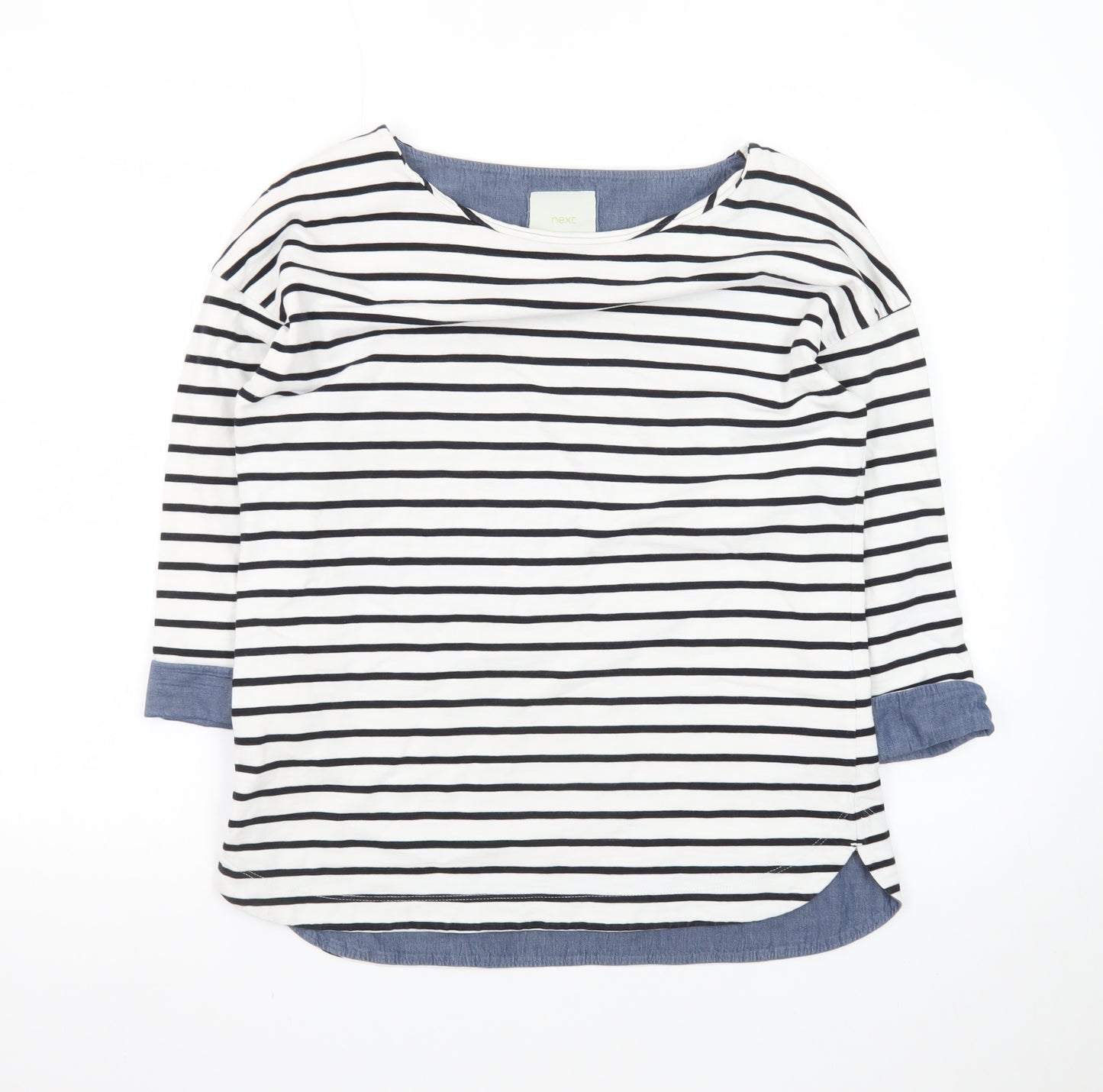 Next Women’s White Striped 3/4 Sleeve Boat Neck Cotton Top Size 10
