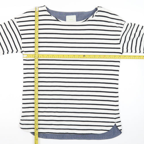Next Women’s White Striped 3/4 Sleeve Boat Neck Cotton Top Size 10