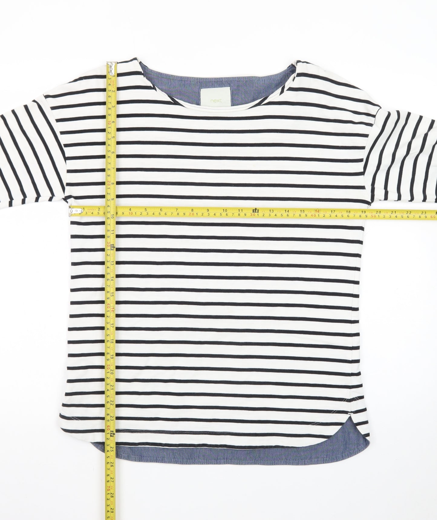 Next Women’s White Striped 3/4 Sleeve Boat Neck Cotton Top Size 10