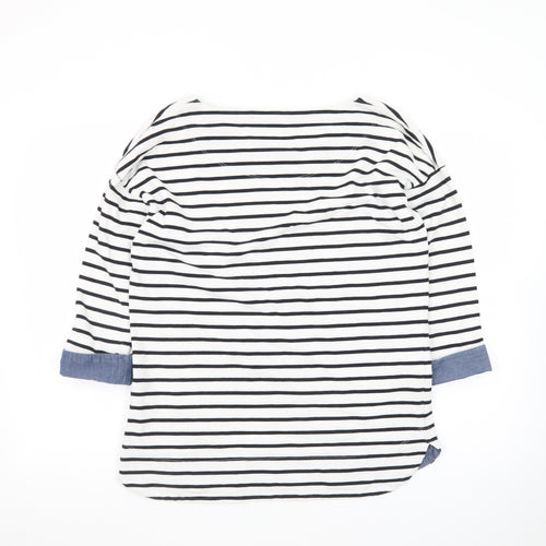 Next Women’s White Striped 3/4 Sleeve Boat Neck Cotton Top Size 10