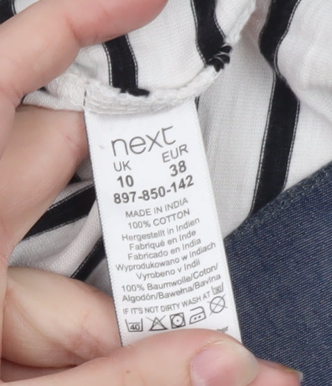 Next Women’s White Striped 3/4 Sleeve Boat Neck Cotton Top Size 10