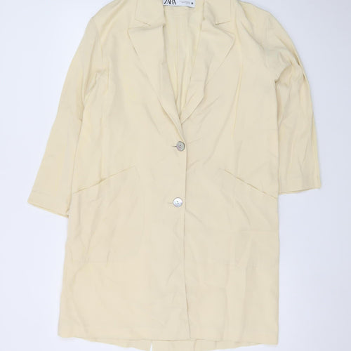 ZARA Women Beige Long Blazer XS Single Breasted Notch Lapel