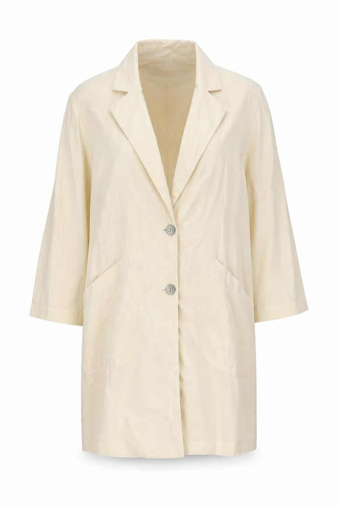 Front view of Zara Women Beige Long Blazer XS Single Breasted Notch Lapel