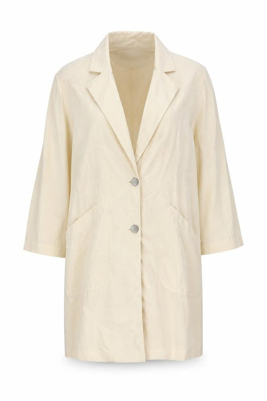 Front view of Zara Women Beige Long Blazer XS Single Breasted Notch Lapel