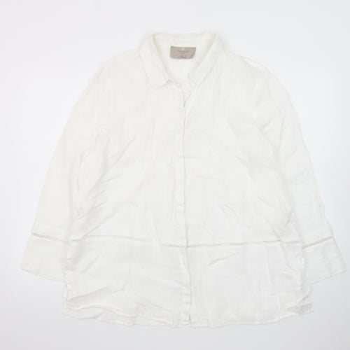 Paul Costelloe Women’s White Linen Long Sleeve Button-Up Shirt Size 16
