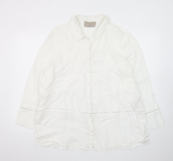 Paul Costelloe Women’s White Linen Long Sleeve Button-Up Shirt Size 16