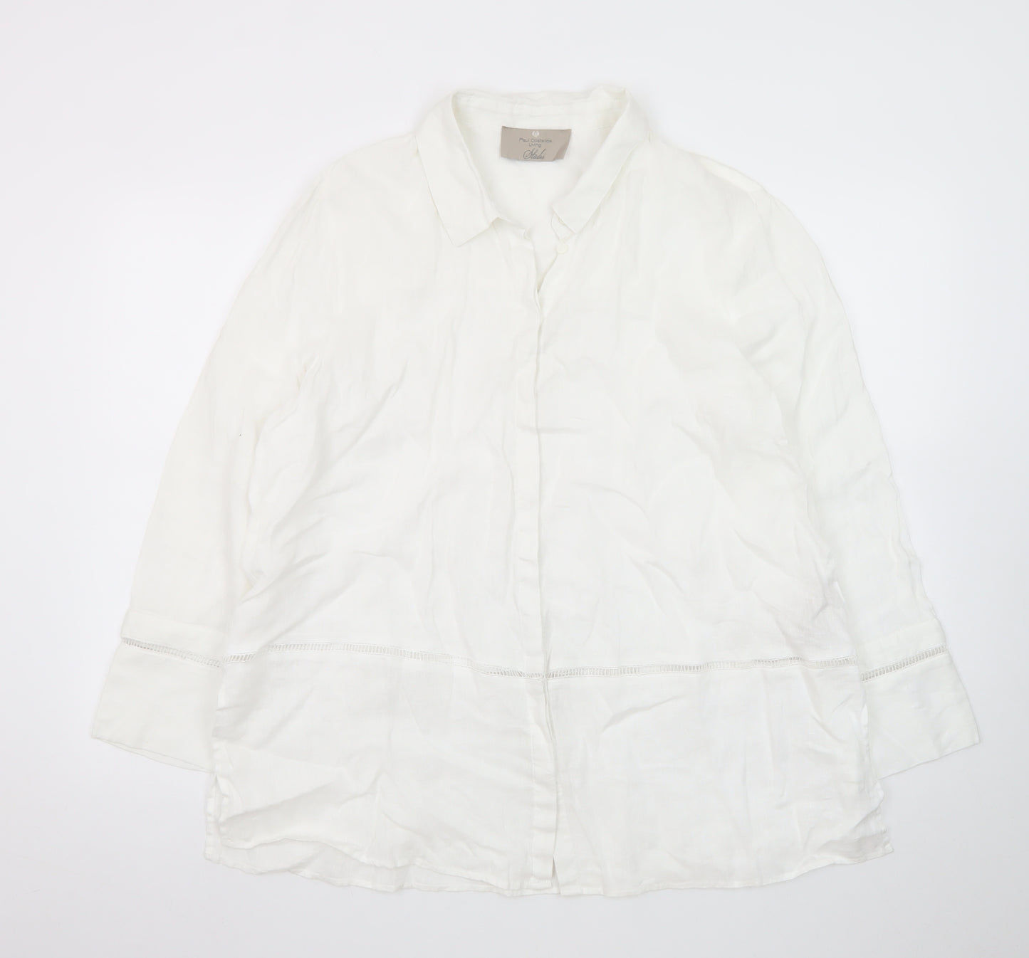 Paul Costelloe Women’s White Linen Long Sleeve Button-Up Shirt Size 16