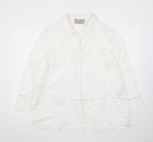 Paul Costelloe Women’s White Linen Long Sleeve Button-Up Shirt Size 16