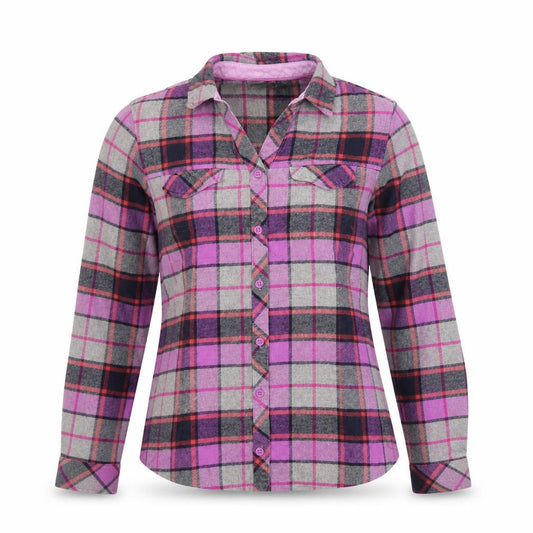 Front view of Columbia women’s multicoloured small flannel check long sleeve button-up shirt