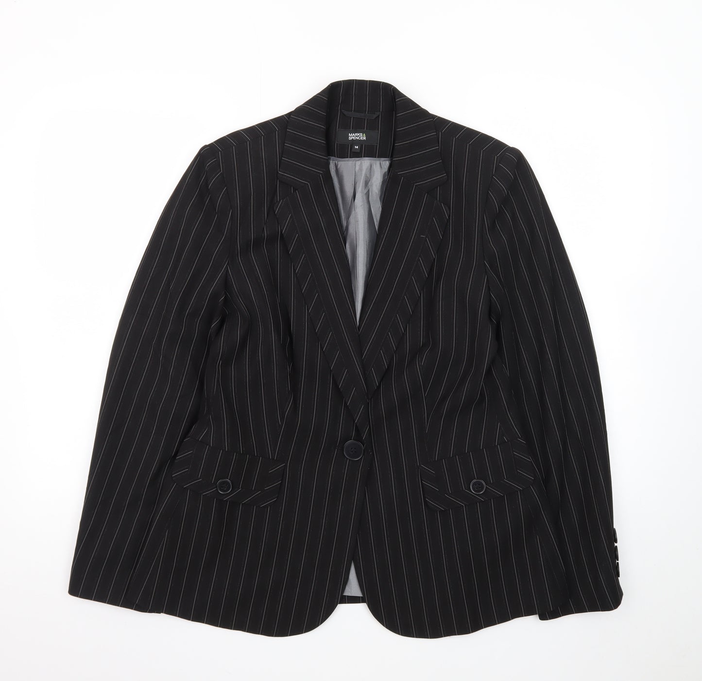 Marks and Spencer Women’s Black Pinstripe Suit Jacket Size 14