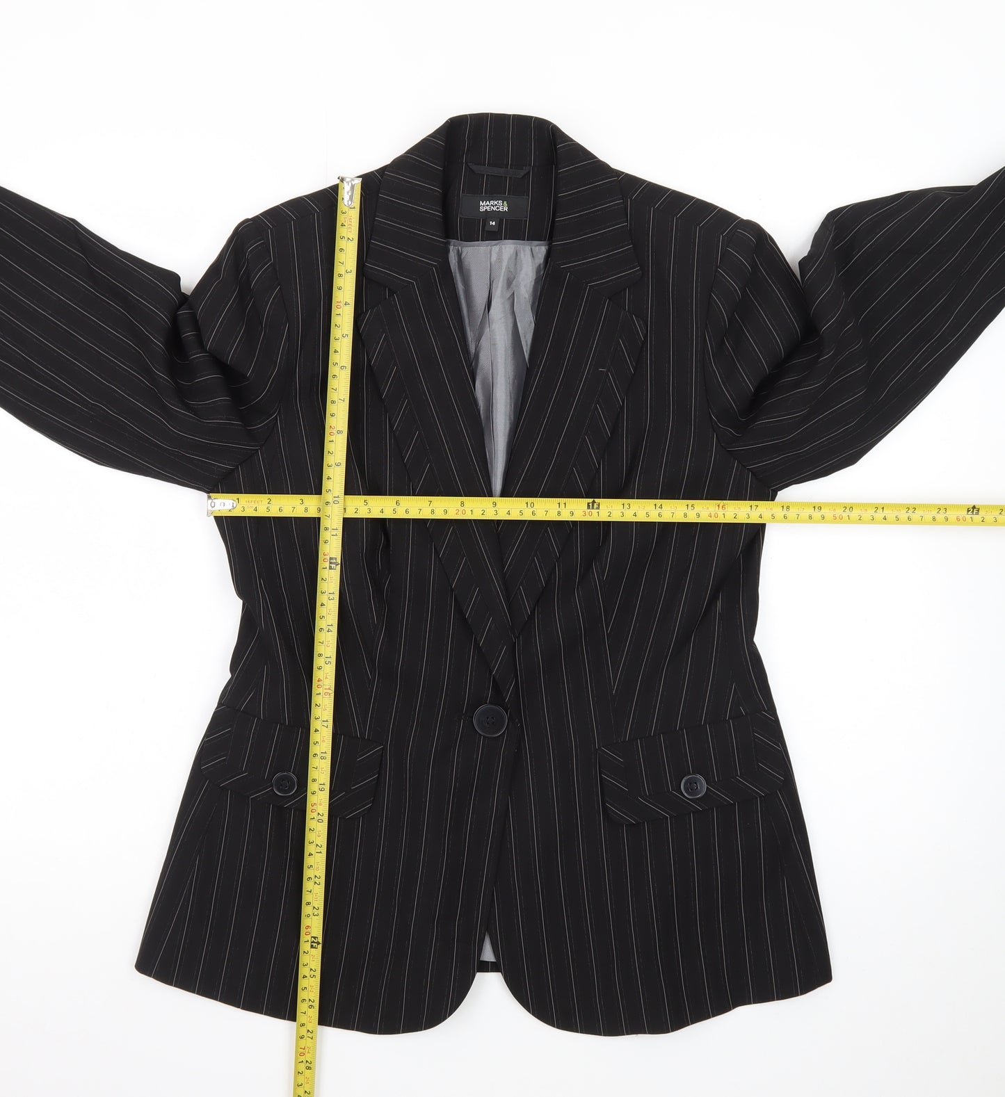 Marks and Spencer Women’s Black Pinstripe Suit Jacket Size 14