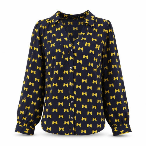 Oasis Women's Blue Bow Print Long Sleeve Blouse Size 10