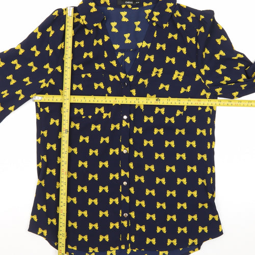Oasis Women's Blue Bow Print Long Sleeve Blouse Size 10