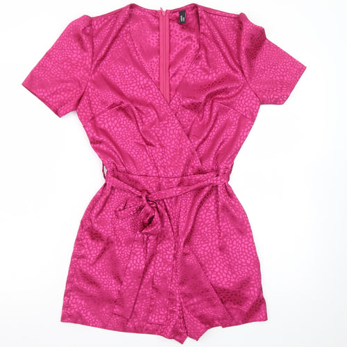 Nobody's Child Women's Pink Wrap Dress Size 8 Satin Short Sleeve