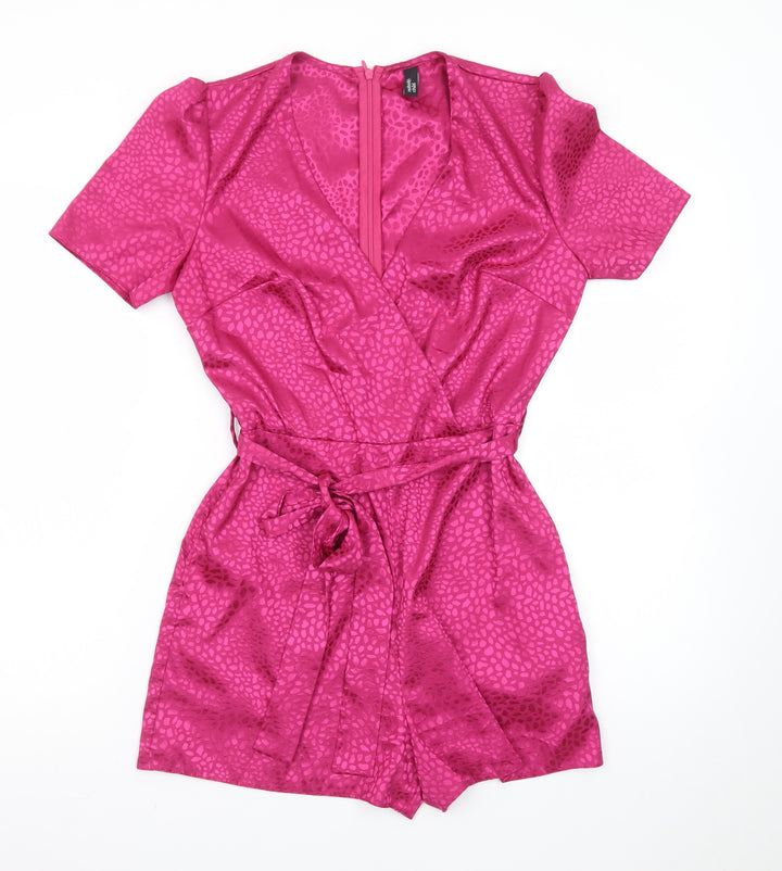 Nobody's Child Women's Pink Wrap Dress Size 8 Satin Short Sleeve