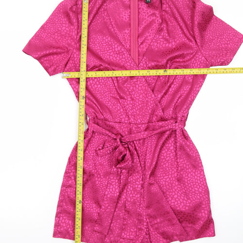 Nobody's Child Women's Pink Wrap Dress Size 8 Satin Short Sleeve