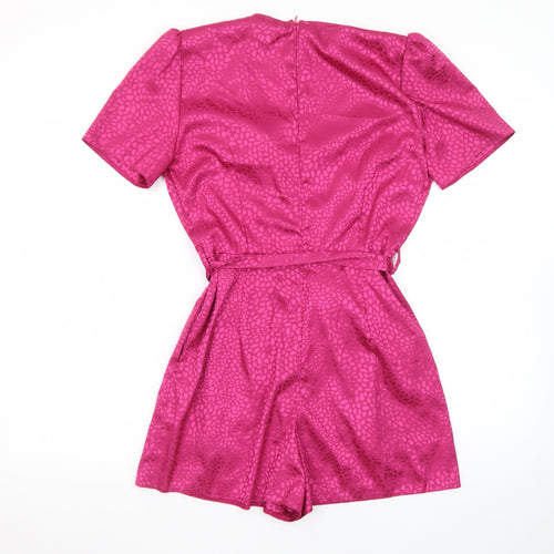 Nobody's Child Women's Pink Wrap Dress Size 8 Satin Short Sleeve