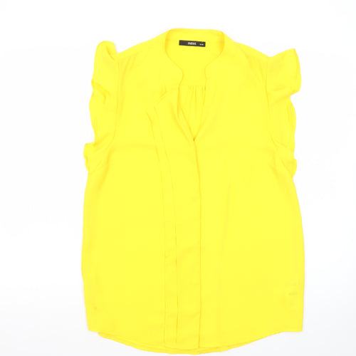 Oasis Women's Yellow Ruffle Sleeve V-Neck Blouse Size 10