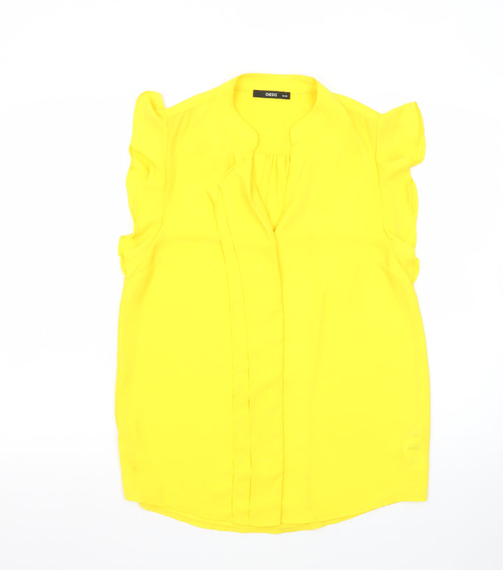 Oasis Women's Yellow Ruffle Sleeve V-Neck Blouse Size 10