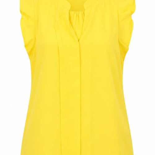 Oasis Women's Yellow Ruffle Sleeve V-Neck Blouse Size 10