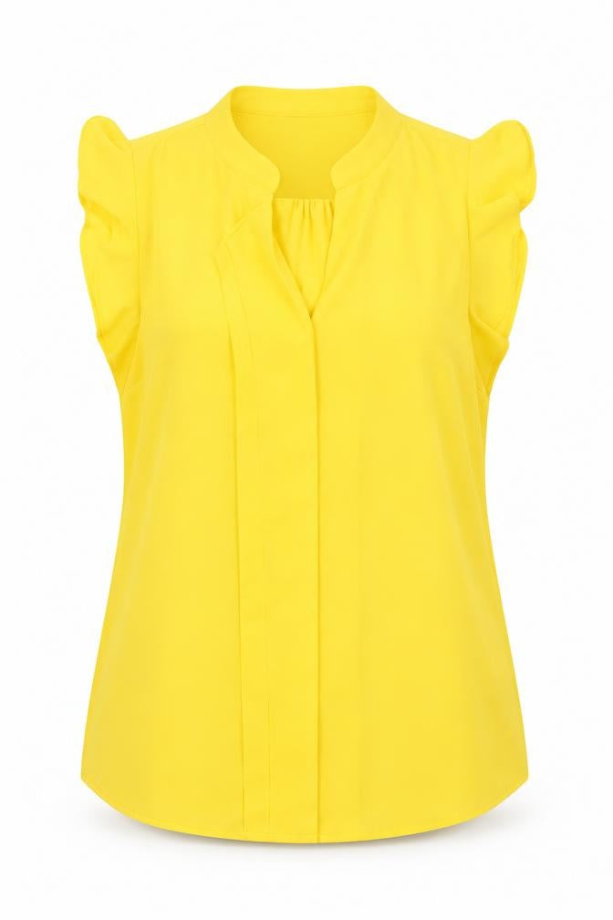 Oasis Women's Yellow Ruffle Sleeve V-Neck Blouse Size 10