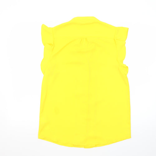 Oasis Women's Yellow Ruffle Sleeve V-Neck Blouse Size 10