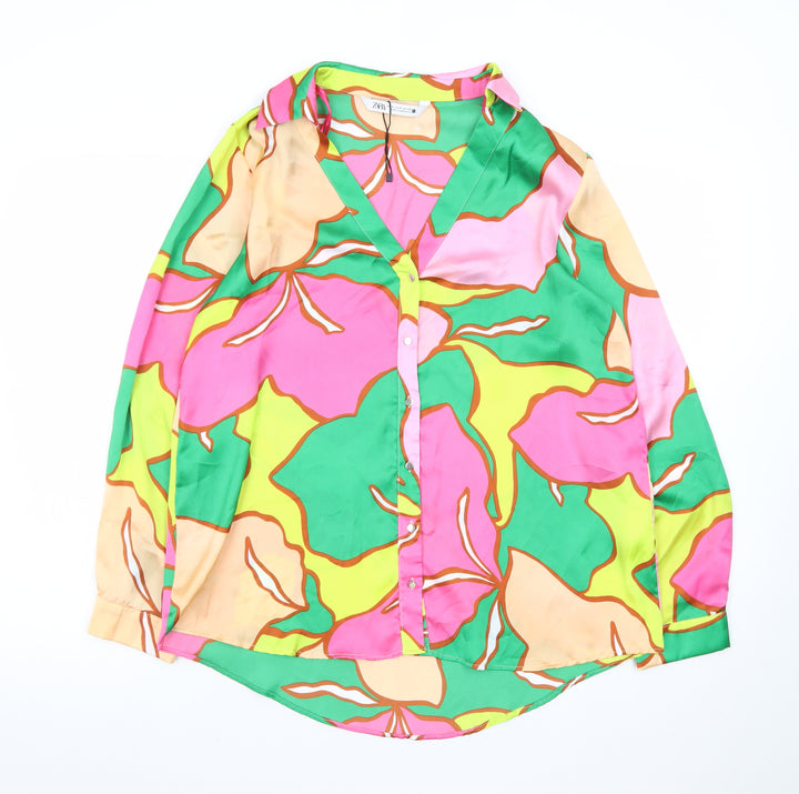 Zara Women's Multicoloured Floral Satin Blouse Size 12