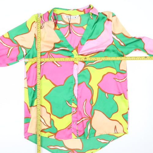 Zara Women's Multicoloured Floral Satin Blouse Size 12