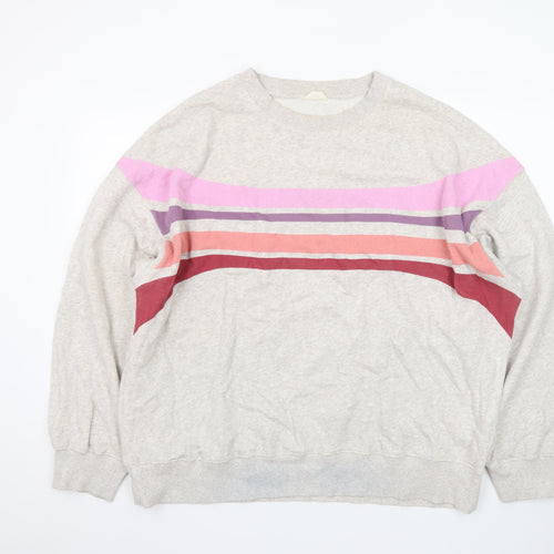 Hush Women Beige Multicoloured Stripe Pullover Sweatshirt L