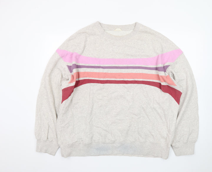 Hush Women Beige Multicoloured Stripe Pullover Sweatshirt L