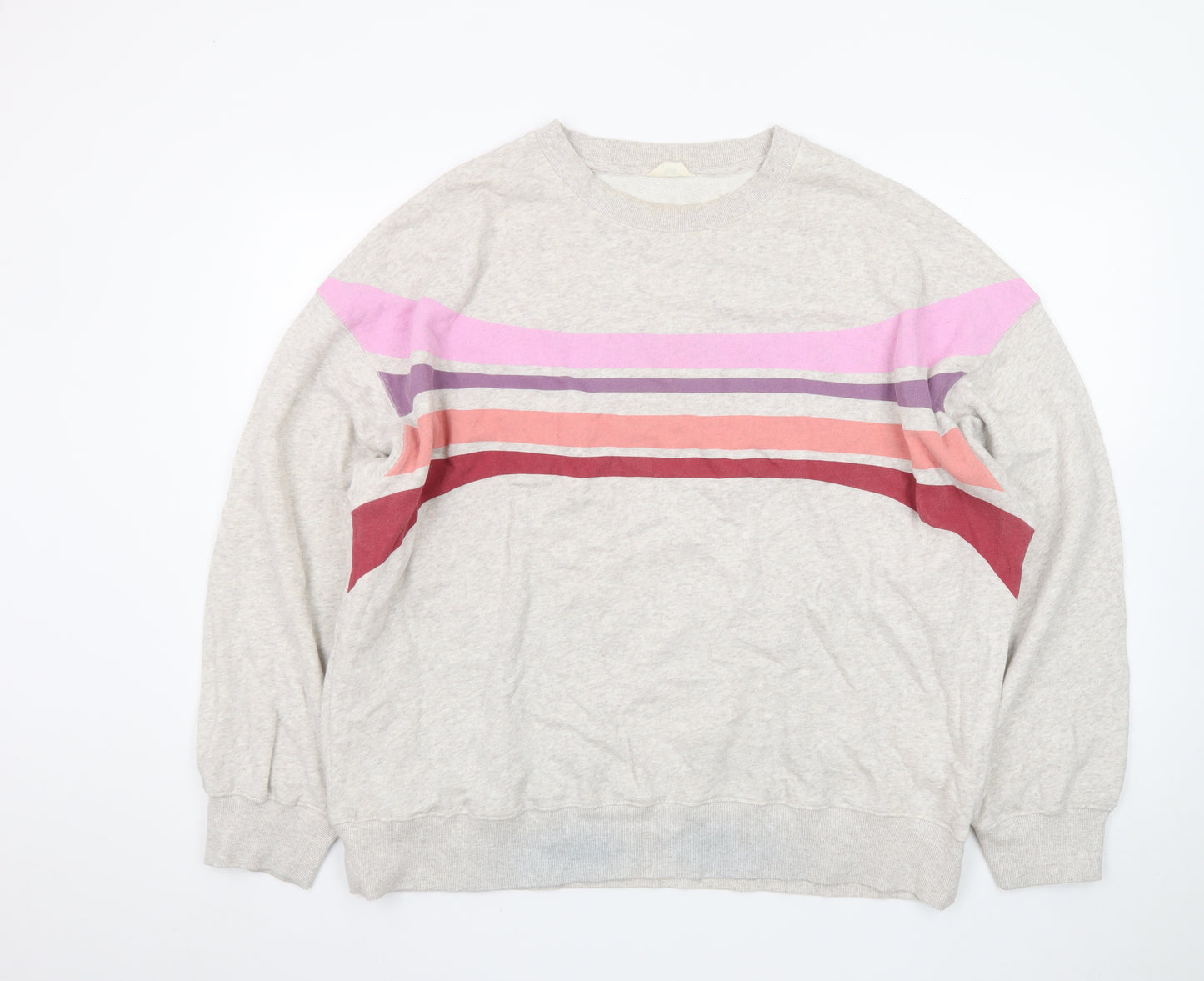 Hush Women Beige Multicoloured Stripe Pullover Sweatshirt L