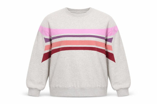 Front view of Hush Women Beige Multicoloured Stripe Pullover Sweatshirt L