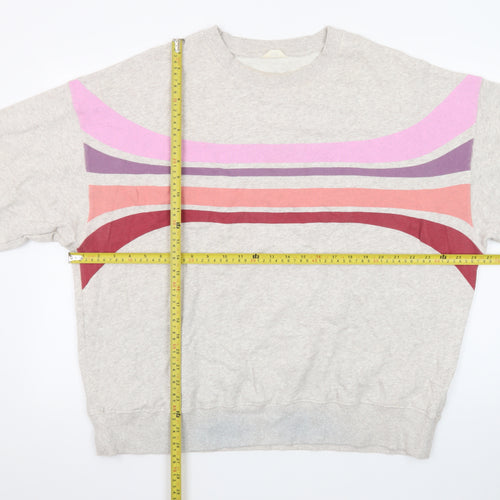 Hush Women Beige Multicoloured Stripe Pullover Sweatshirt L
