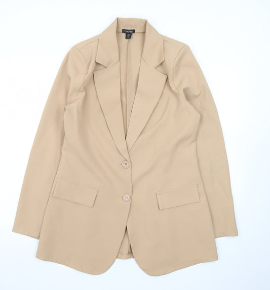 Boohoo Women Beige Regular Long Sleeve Blazer Jacket UK 10