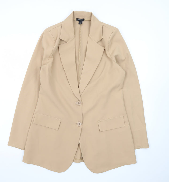 Boohoo Women Beige Regular Long Sleeve Blazer Jacket UK 10