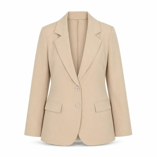Front view of Boohoo Women Beige Regular Long Sleeve Blazer Jacket UK 10