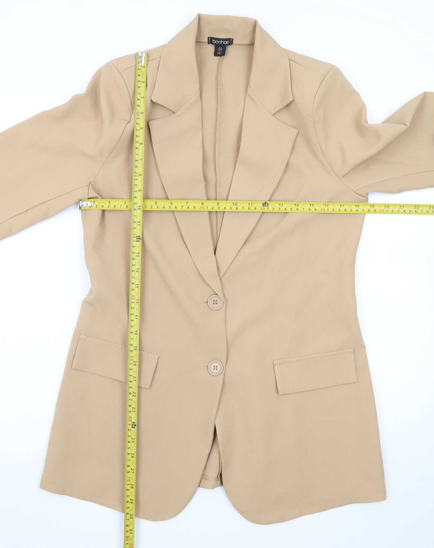 Boohoo Women Beige Regular Long Sleeve Blazer Jacket UK 10