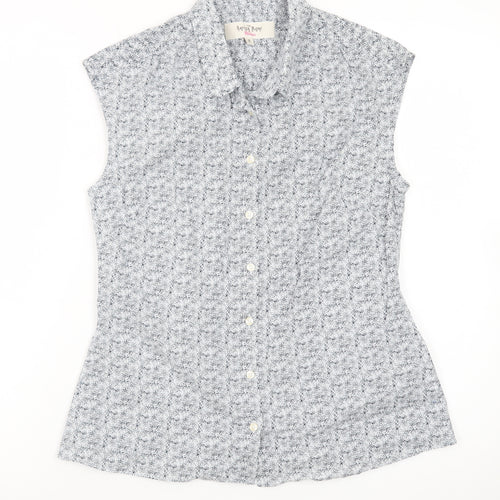 The Savile Row Company Women’s Blue Floral Sleeveless Button-Up Shirt Size 8